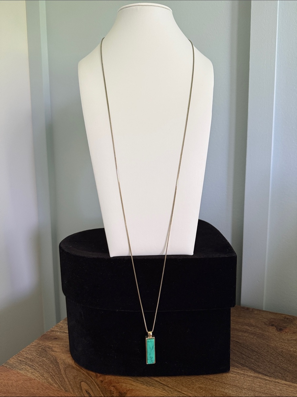 Reversible Gold Pendant Necklace with Turquoise/Black Stone